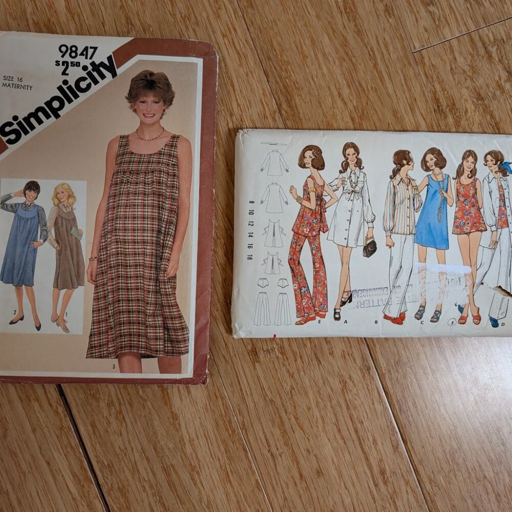 Bundle: vintage Sz 16 maternity sewing patterns, Simplicity 9847 Butterick 5779